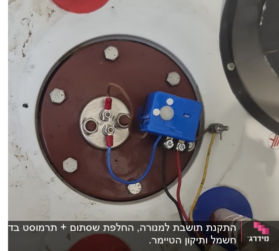 חיבורים חשמליים על דוד מים עם כבלים וצינורות